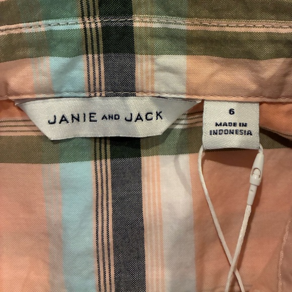 NWT- Janie and Jack Button-Down Kids Plaid Shirt - Peach Multi - Picture 4 of 4